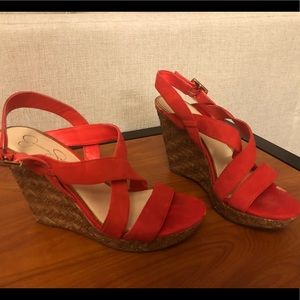4in woven wedge heel in coral color